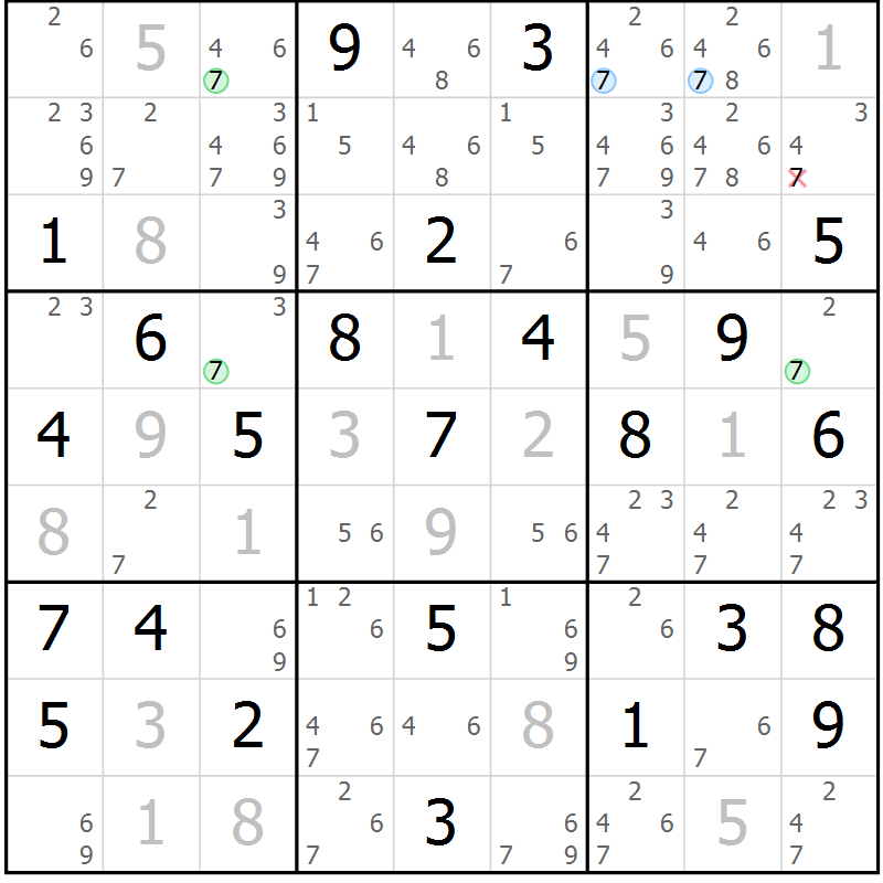 Position des candidats pour la solution de la Gr 43 page 46 du magazine de sudoku Maestro n° 087