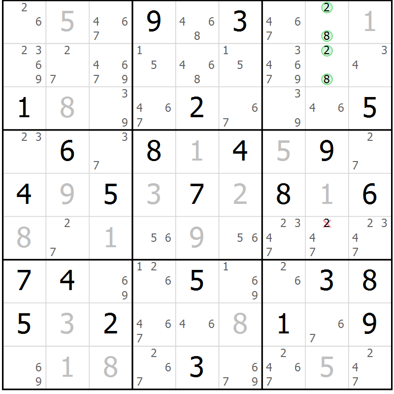 Position des candidats pour la solution de la Gr 43 page 46 du magazine de sudoku Maestro n° 087