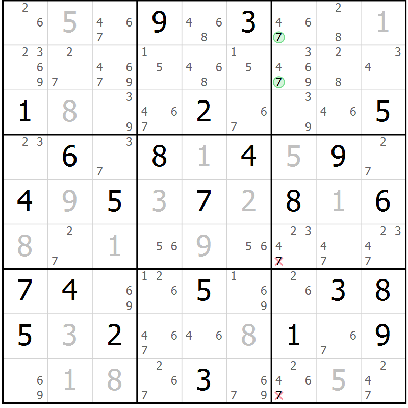 Position des candidats pour la solution de la Gr 43 page 46 du magazine de sudoku Maestro n° 087