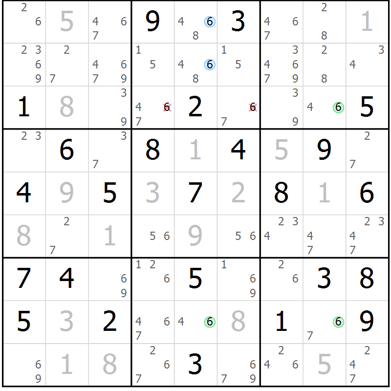 Position des candidats pour la solution de la Gr 43 page 46 du magazine de sudoku Maestro n° 087
