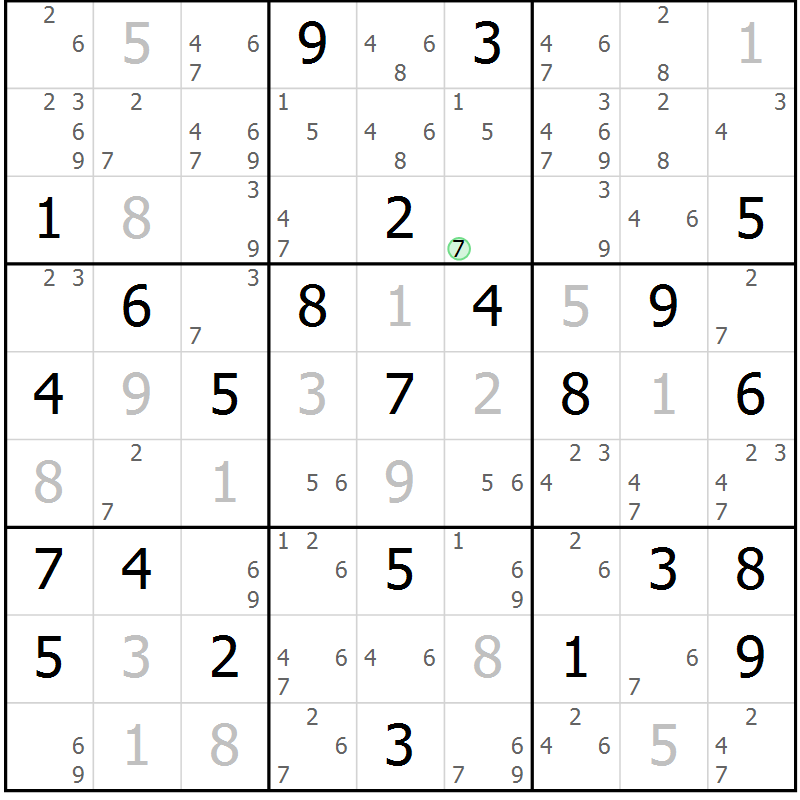 Position des candidats pour la solution de la Gr 43 page 46 du magazine de sudoku Maestro n° 087