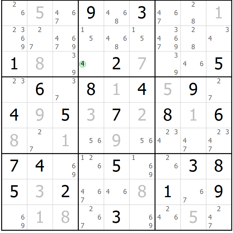 Position des candidats pour la solution de la Gr 43 page 46 du magazine de sudoku Maestro n° 087