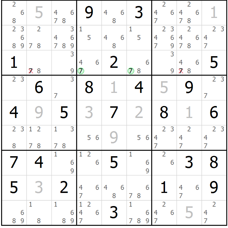 Position des candidats pour la solution de la Gr 43 page 46 du magazine de sudoku Maestro n° 087