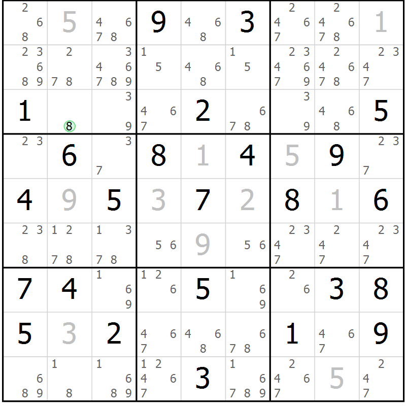 Position des candidats pour la solution de la Gr 43 page 46 du magazine de sudoku Maestro n° 087