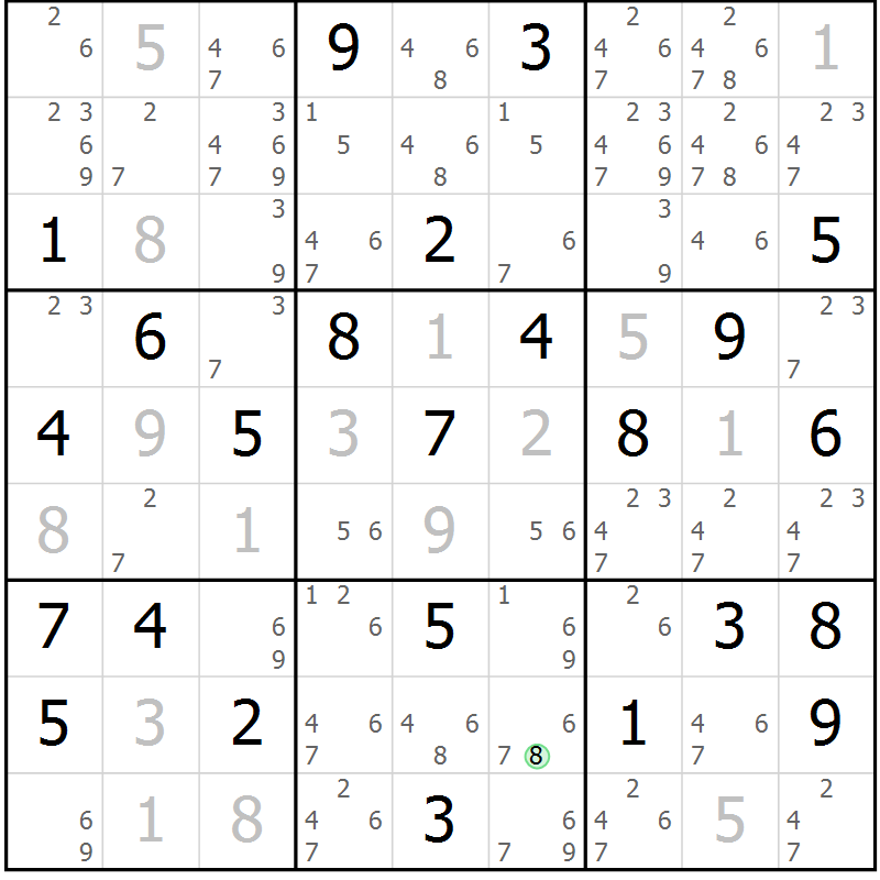 Position des candidats pour la solution de la Gr 43 page 46 du magazine de sudoku Maestro n° 087