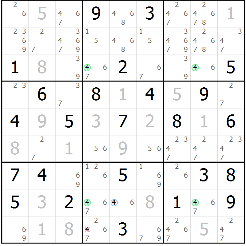 Position des candidats pour la solution de la Gr 43 page 46 du magazine de sudoku Maestro n° 087