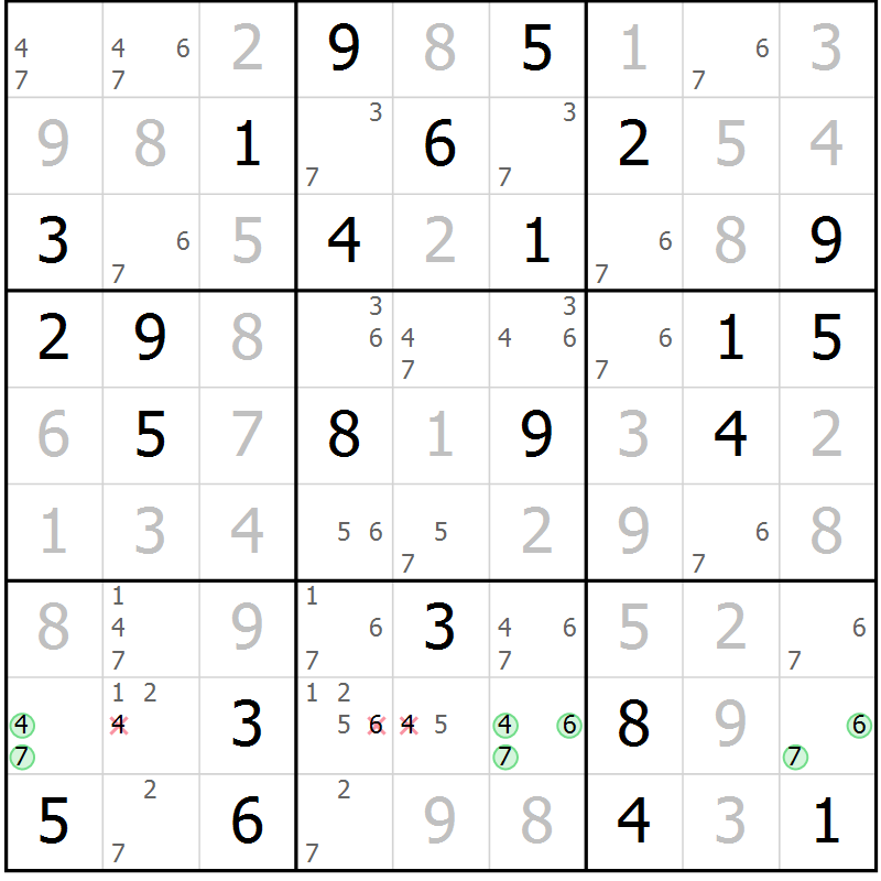 Position des candidats pour la solution de la Gr 44 page 47 du magazine de sudoku Maestro n° 087