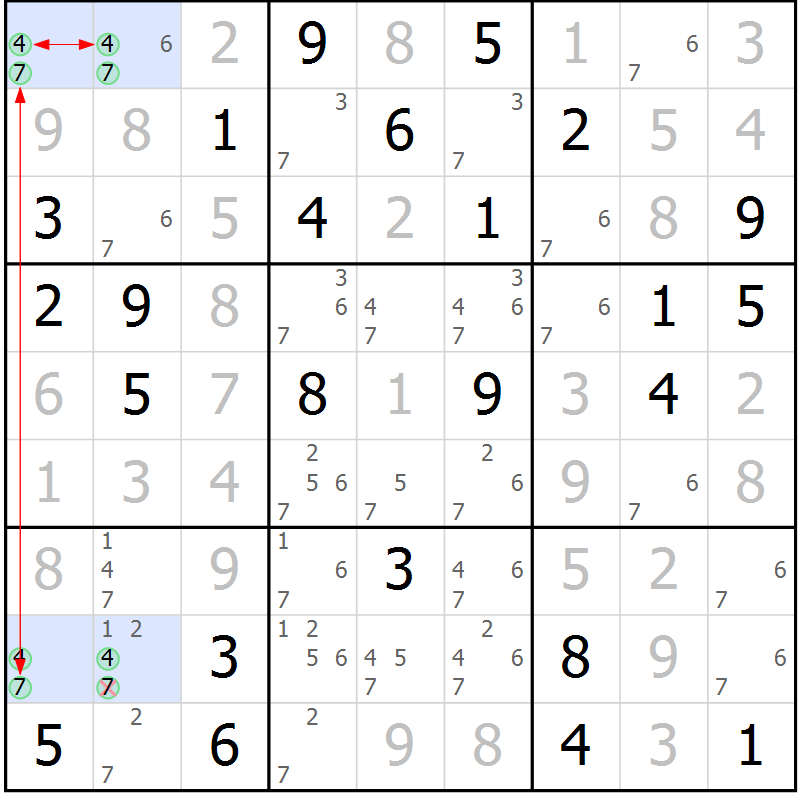 Position des candidats pour la solution de la Gr 44 page 47 du magazine de sudoku Maestro n° 087