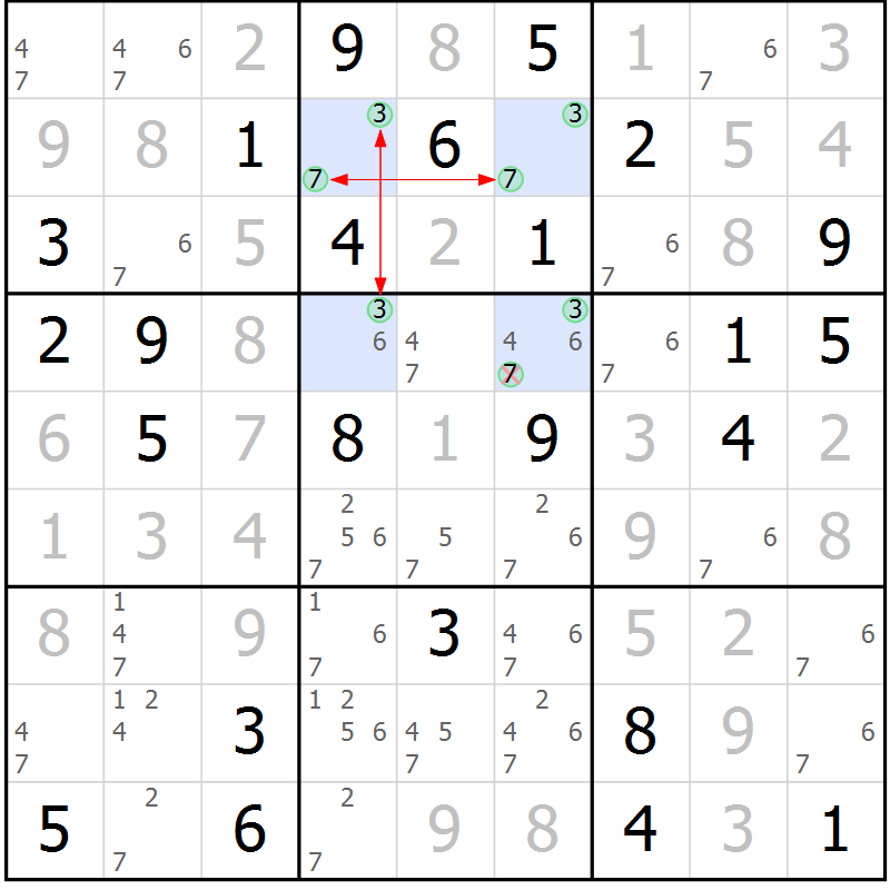 Position des candidats pour la solution de la Gr 44 page 47 du magazine de sudoku Maestro n° 087