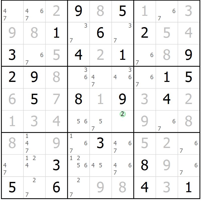 Position des candidats pour la solution de la Gr 44 page 47 du magazine de sudoku Maestro n° 087