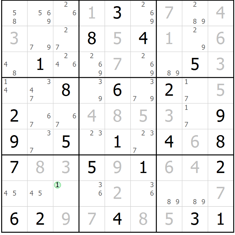 Position des candidats pour la solution de la Gr 45 page 48 du magazine de sudoku Maestro n° 087
