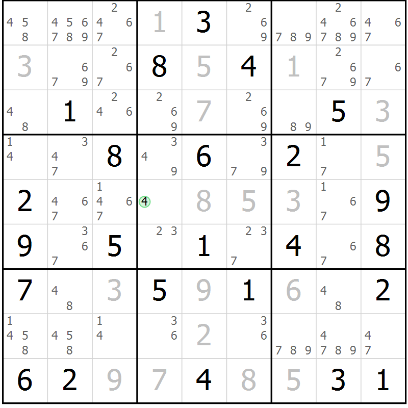 Position des candidats pour la solution de la Gr 45 page 48 du magazine de sudoku Maestro n° 087