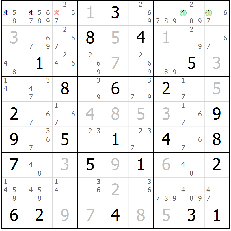 Position des candidats pour la solution de la Gr 45 page 48 du magazine de sudoku Maestro n° 087