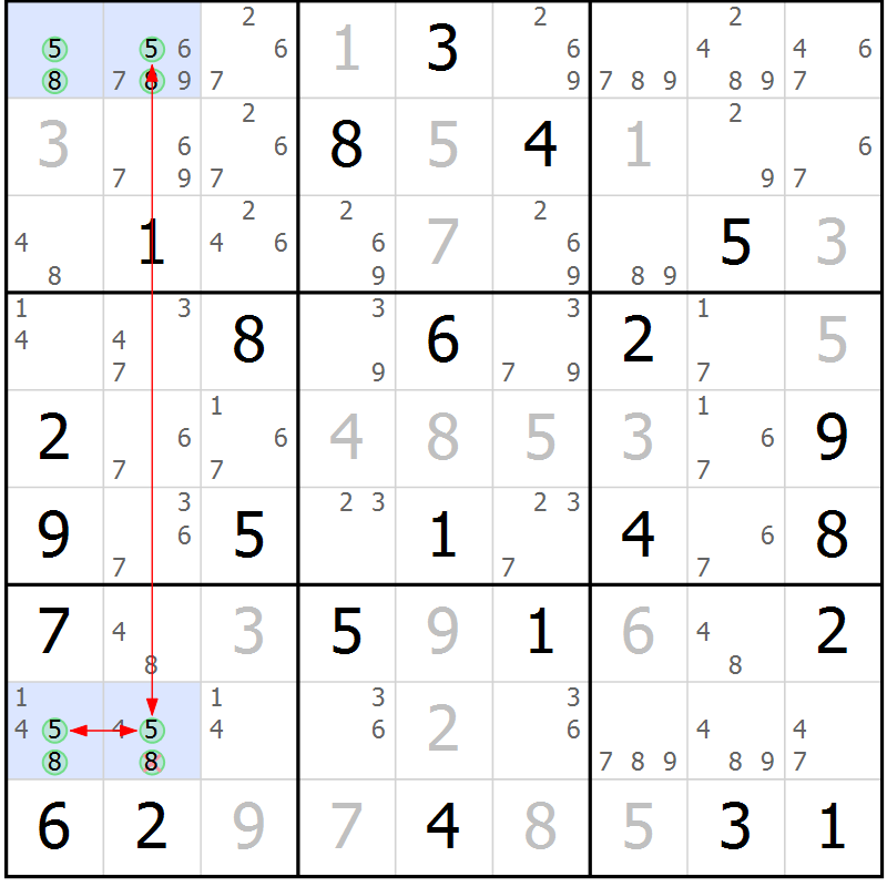 Position des candidats pour la solution de la Gr 45 page 48 du magazine de sudoku Maestro n° 087