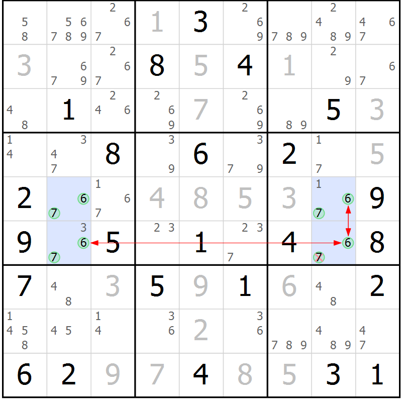 Position des candidats pour la solution de la Gr 45 page 48 du magazine de sudoku Maestro n° 087