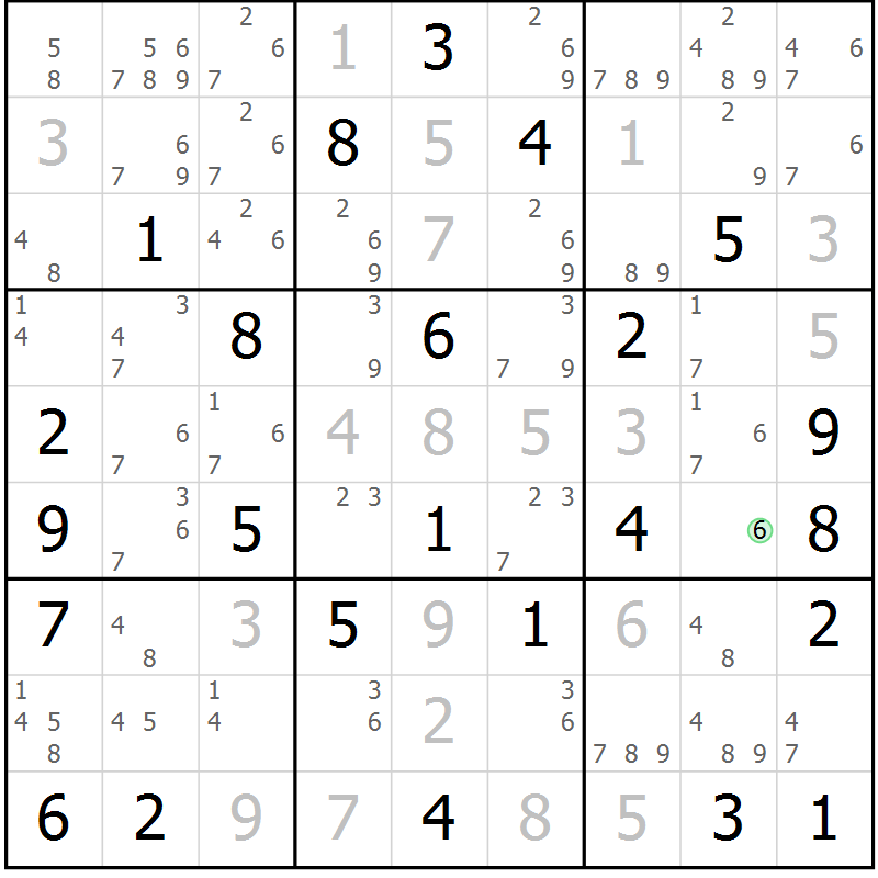Position des candidats pour la solution de la Gr 45 page 48 du magazine de sudoku Maestro n° 087