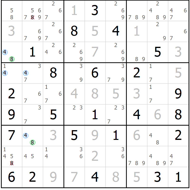 Position des candidats pour la solution de la Gr 45 page 48 du magazine de sudoku Maestro n° 087