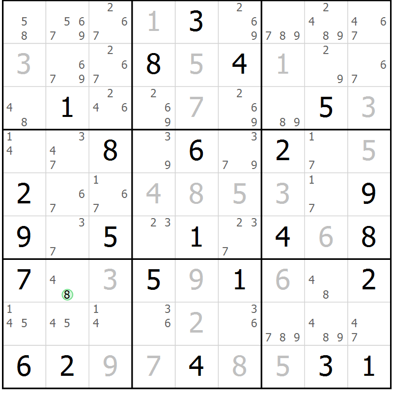Position des candidats pour la solution de la Gr 45 page 48 du magazine de sudoku Maestro n° 087