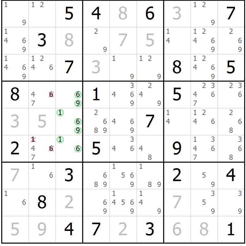 Position des candidats pour la solution de la Gr 46 page 49 du magazine de sudoku Maestro n° 087
