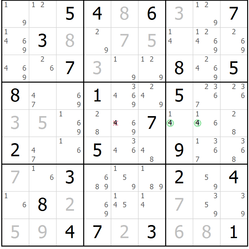 Position des candidats pour la solution de la Gr 46 page 49 du magazine de sudoku Maestro n° 087