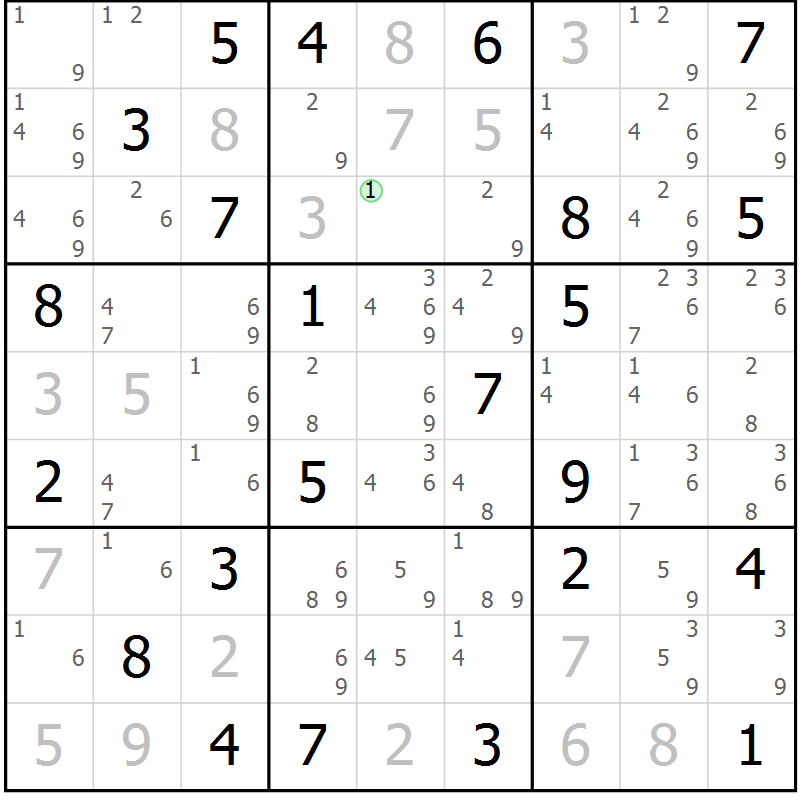Position des candidats pour la solution de la Gr 46 page 49 du magazine de sudoku Maestro n° 087