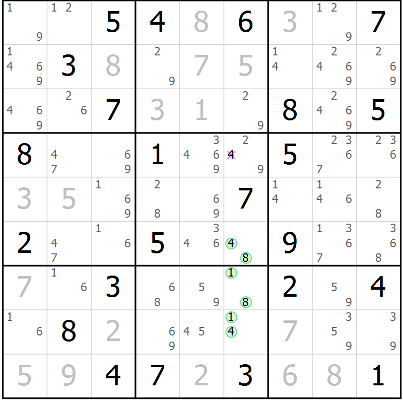 Position des candidats pour la solution de la Gr 46 page 49 du magazine de sudoku Maestro n° 087