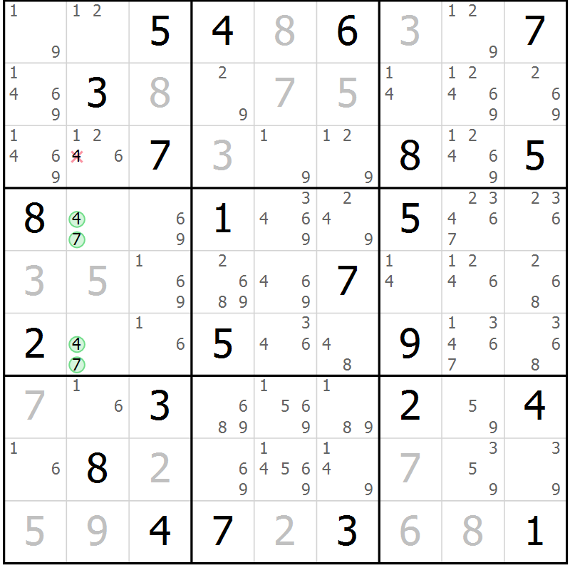 Position des candidats pour la solution de la Gr 46 page 49 du magazine de sudoku Maestro n° 087