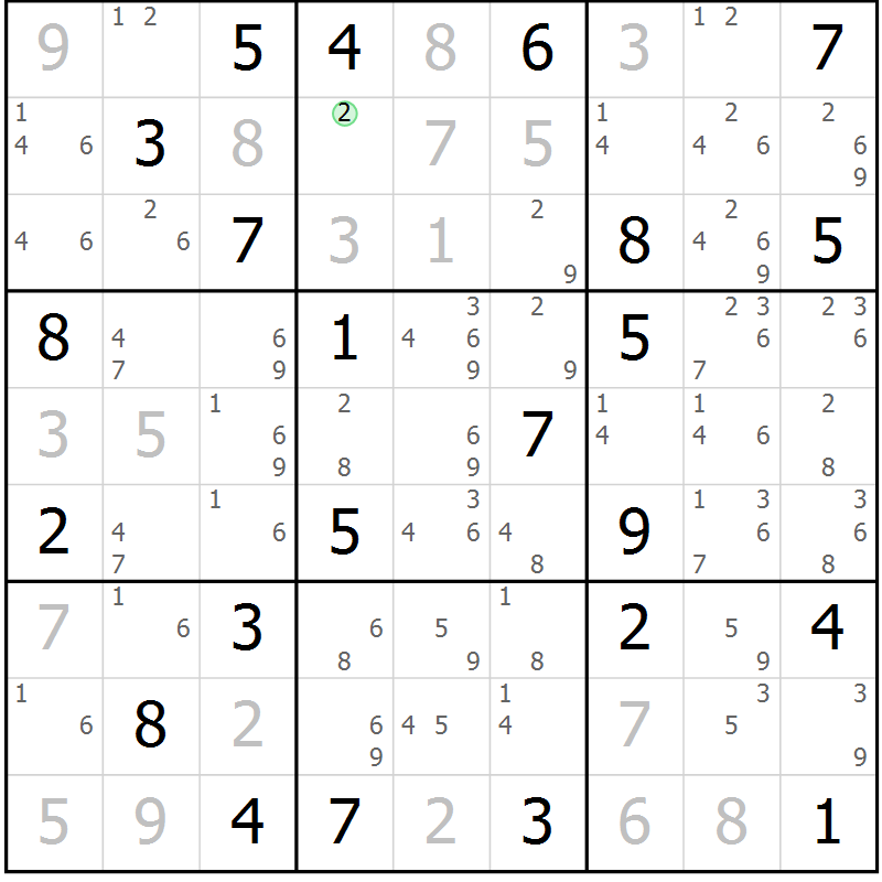 Position des candidats pour la solution de la Gr 46 page 49 du magazine de sudoku Maestro n° 087