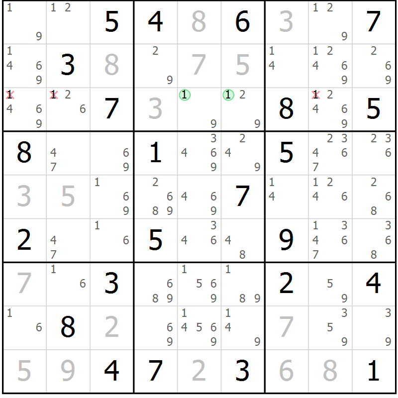 Position des candidats pour la solution de la Gr 46 page 49 du magazine de sudoku Maestro n° 087