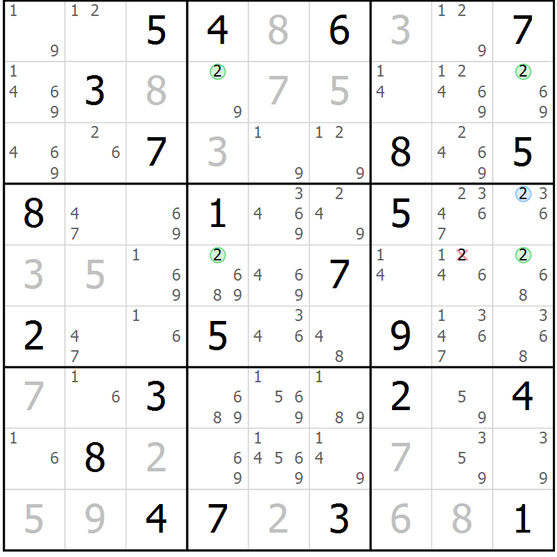 Position des candidats pour la solution de la Gr 46 page 49 du magazine de sudoku Maestro n° 087