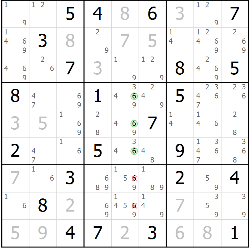 Position des candidats pour la solution de la Gr 46 page 49 du magazine de sudoku Maestro n° 087