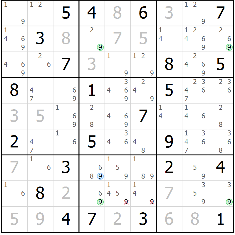 Position des candidats pour la solution de la Gr 46 page 49 du magazine de sudoku Maestro n° 087