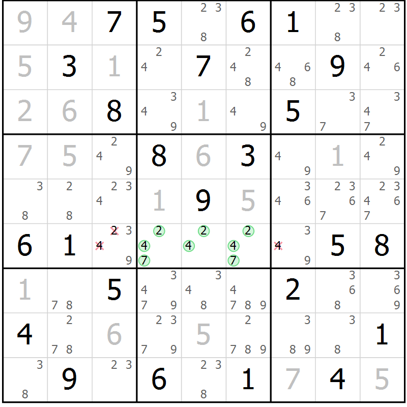 Position des candidats pour la solution de la Gr 47 page 50 du magazine de sudoku Maestro n° 087