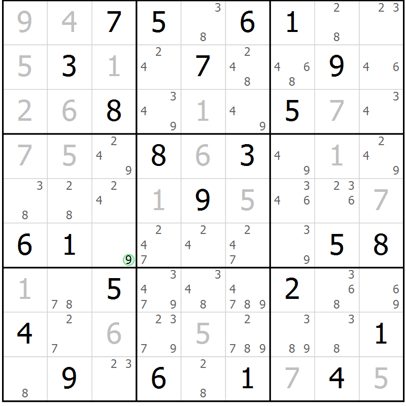 Position des candidats pour la solution de la Gr 47 page 50 du magazine de sudoku Maestro n° 087