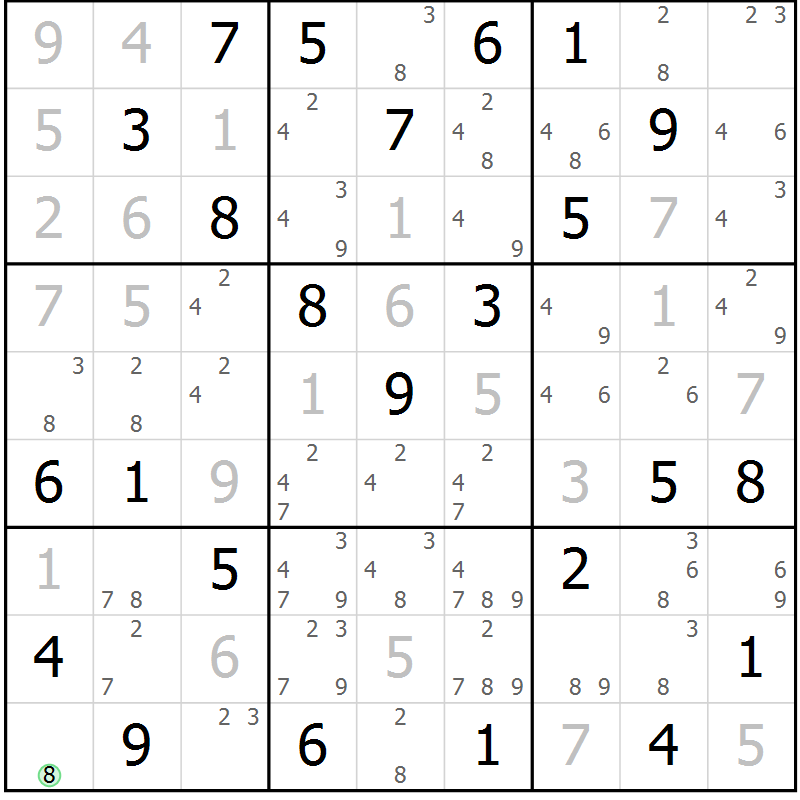 Position des candidats pour la solution de la Gr 47 page 50 du magazine de sudoku Maestro n° 087