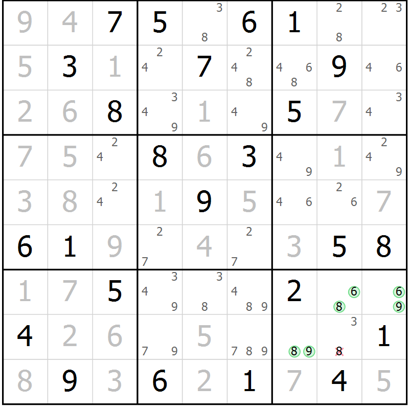Position des candidats pour la solution de la Gr 47 page 50 du magazine de sudoku Maestro n° 087