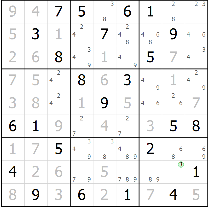 Position des candidats pour la solution de la Gr 47 page 50 du magazine de sudoku Maestro n° 087