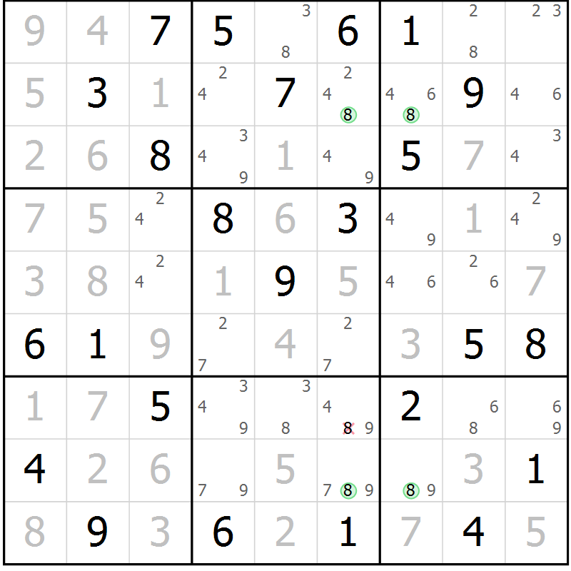 Position des candidats pour la solution de la Gr 47 page 50 du magazine de sudoku Maestro n° 087