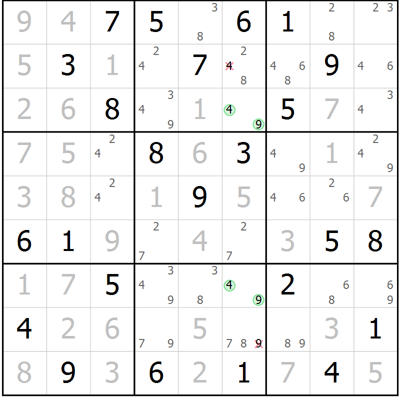 Position des candidats pour la solution de la Gr 47 page 50 du magazine de sudoku Maestro n° 087