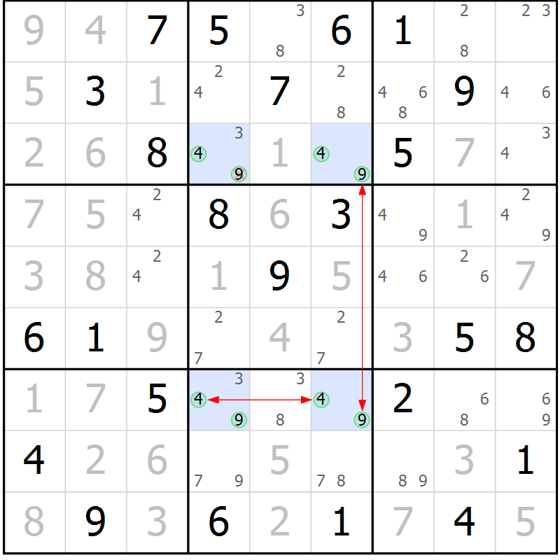 Position des candidats pour la solution de la Gr 47 page 50 du magazine de sudoku Maestro n° 087