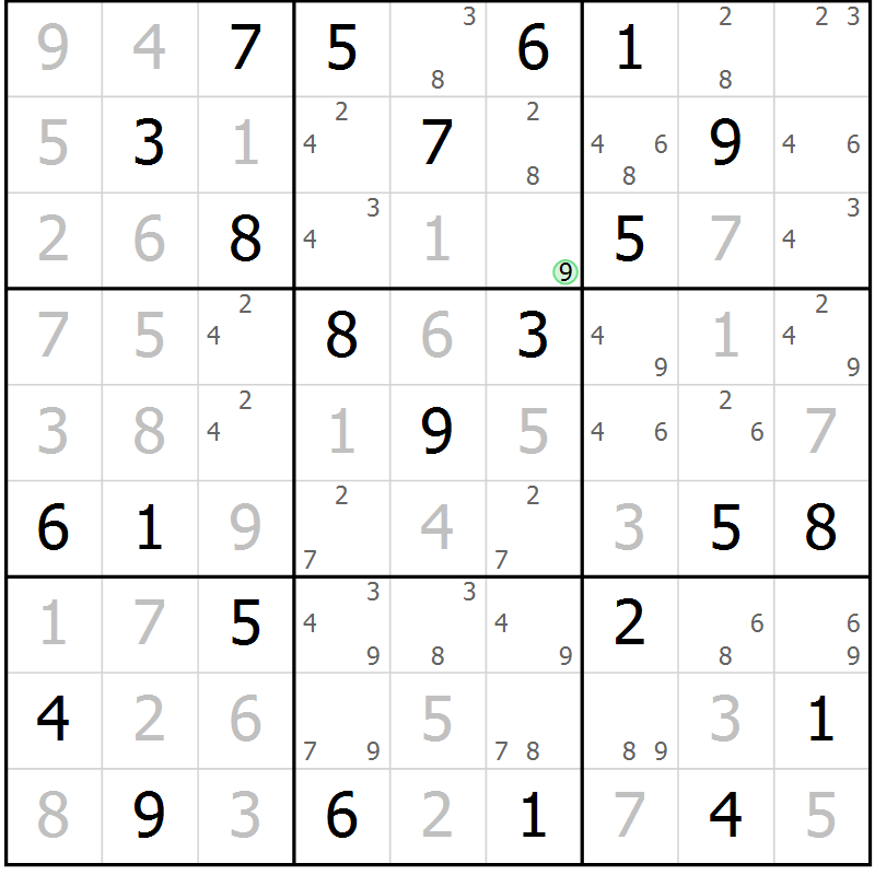 Position des candidats pour la solution de la Gr 47 page 50 du magazine de sudoku Maestro n° 087