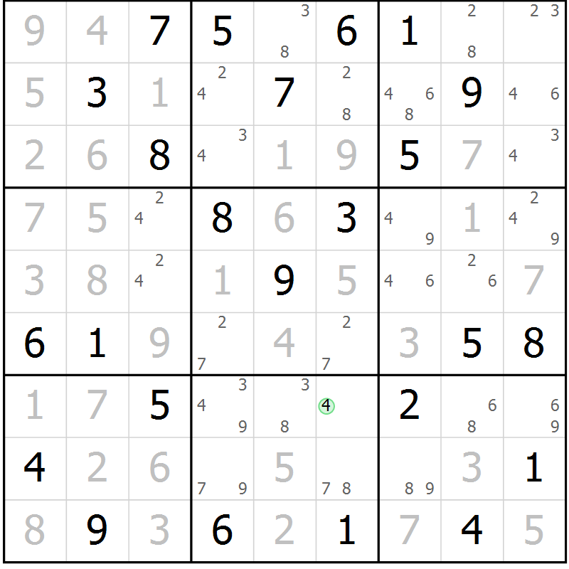Position des candidats pour la solution de la Gr 47 page 50 du magazine de sudoku Maestro n° 087