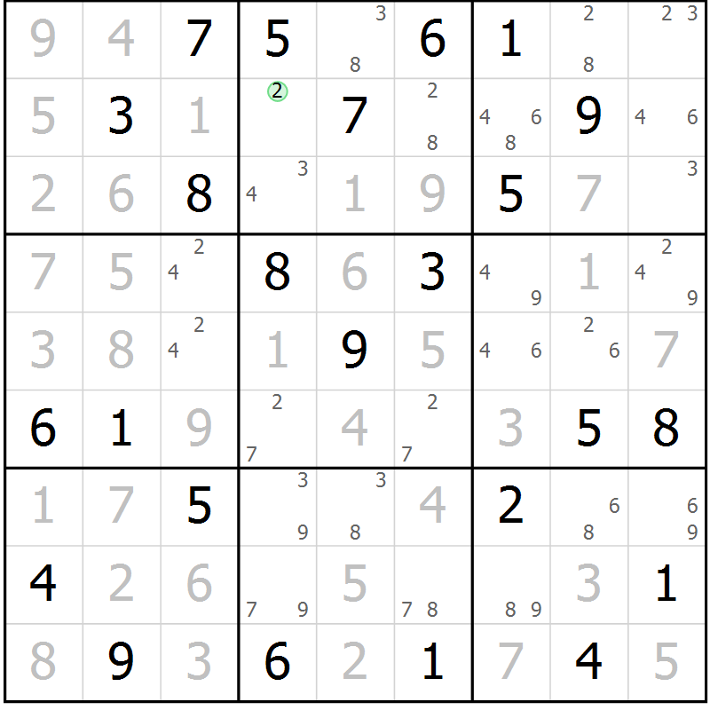 Position des candidats pour la solution de la Gr 47 page 50 du magazine de sudoku Maestro n° 087