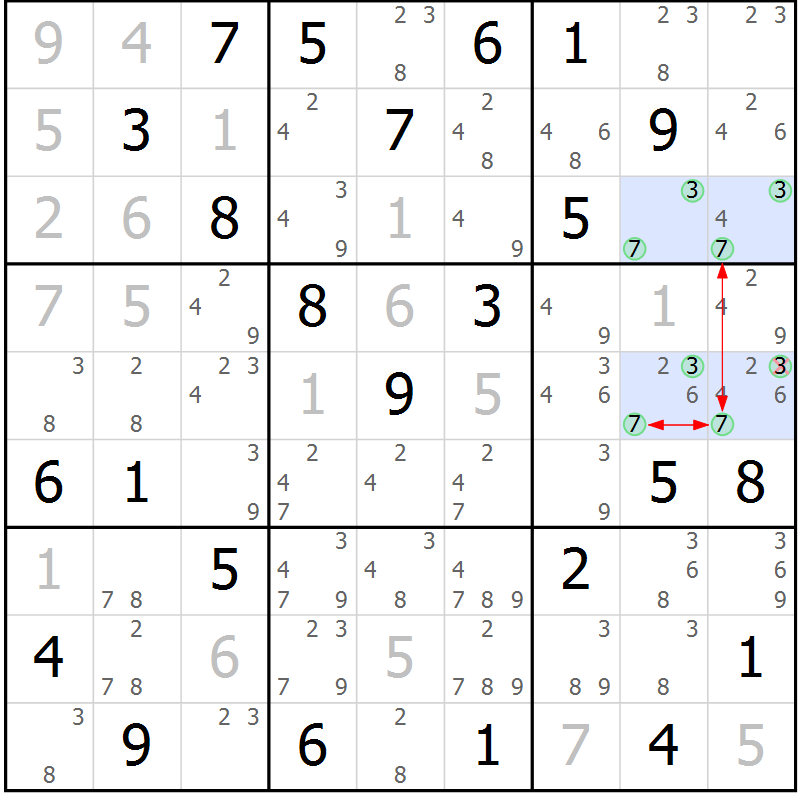 Position des candidats pour la solution de la Gr 47 page 50 du magazine de sudoku Maestro n° 087