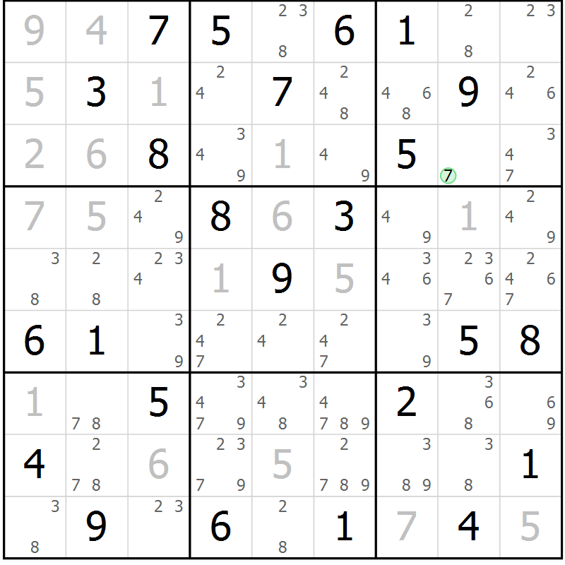 Position des candidats pour la solution de la Gr 47 page 50 du magazine de sudoku Maestro n° 087