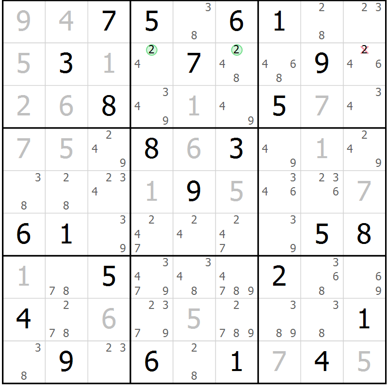 Position des candidats pour la solution de la Gr 47 page 50 du magazine de sudoku Maestro n° 087