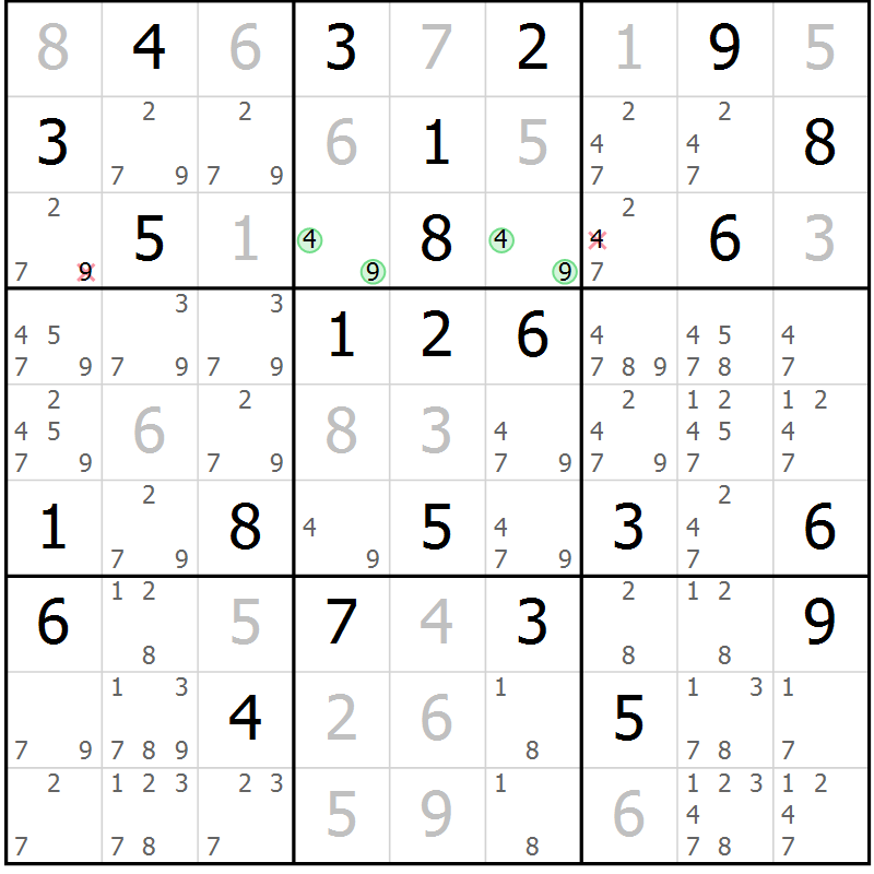 Position des candidats pour la solution de la Gr 48 page 51 du magazine de sudoku Maestro n° 087