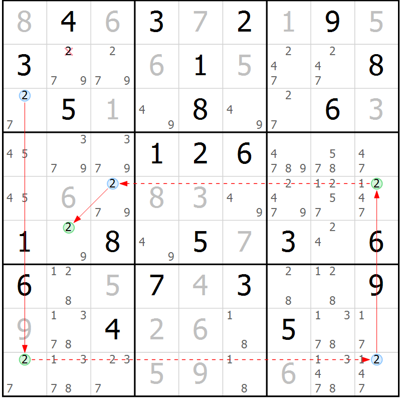 Position des candidats pour la solution de la Gr 48 page 51 du magazine de sudoku Maestro n° 087