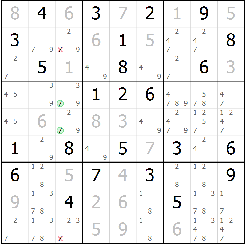 Position des candidats pour la solution de la Gr 48 page 51 du magazine de sudoku Maestro n° 087