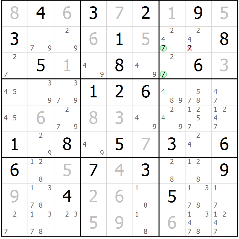Position des candidats pour la solution de la Gr 48 page 51 du magazine de sudoku Maestro n° 087
